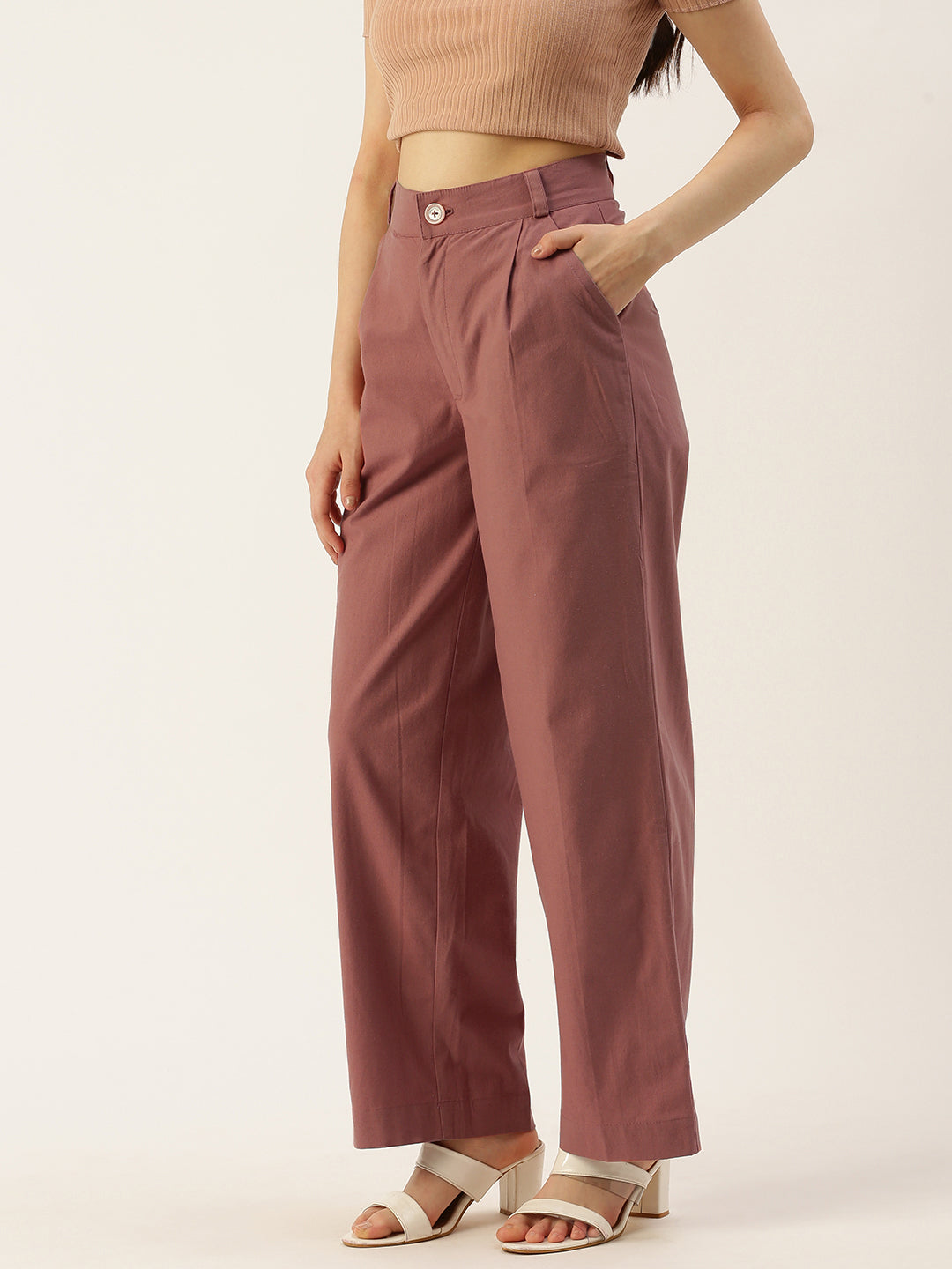 Women Regular Fit RUST Pure Cotton Trousers