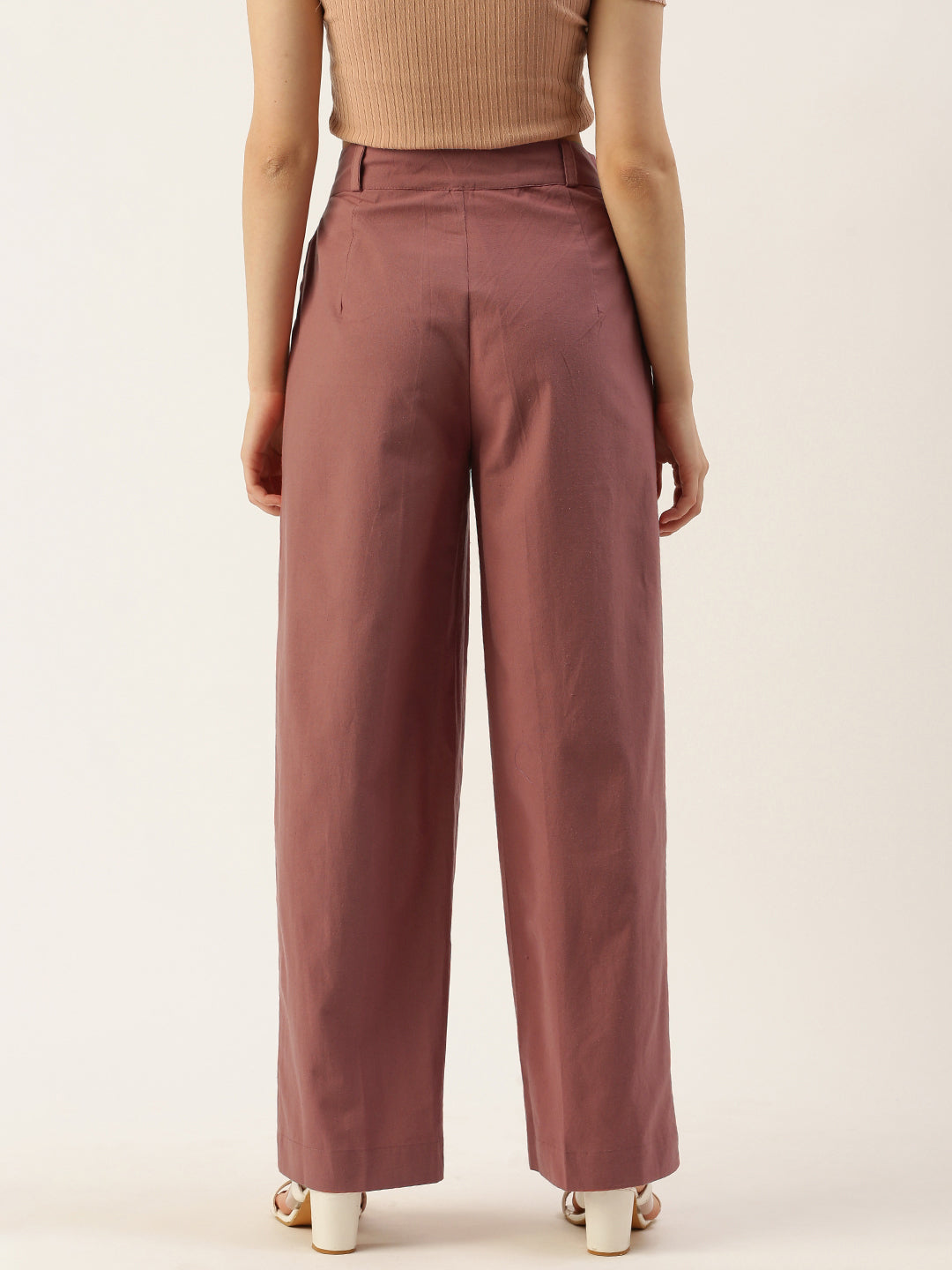 Women Regular Fit RUST Pure Cotton Trousers