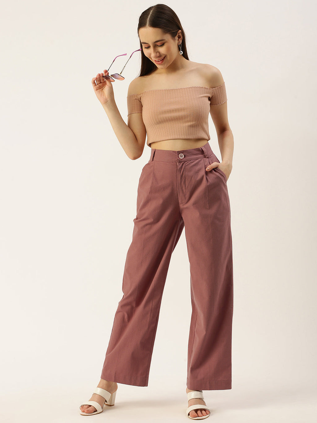 Women Regular Fit RUST Pure Cotton Trousers