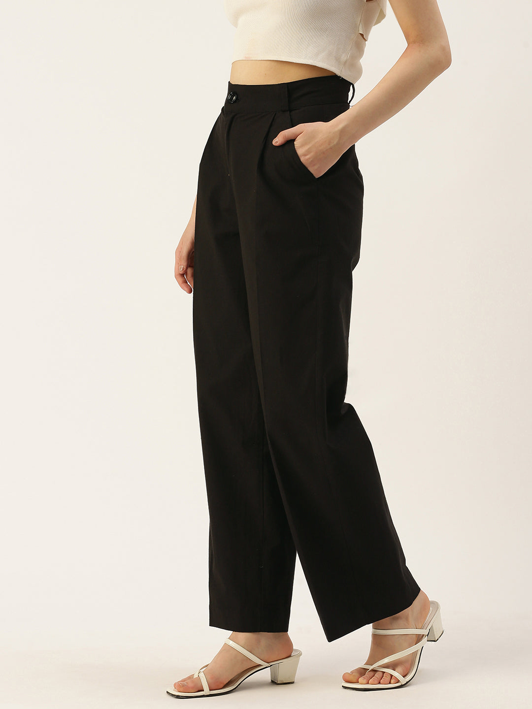 Women Regular Fit BLACK Cotton Trousers