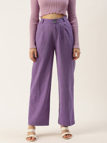 Women Regular Fit PURPUL Pure Cotton Trousers