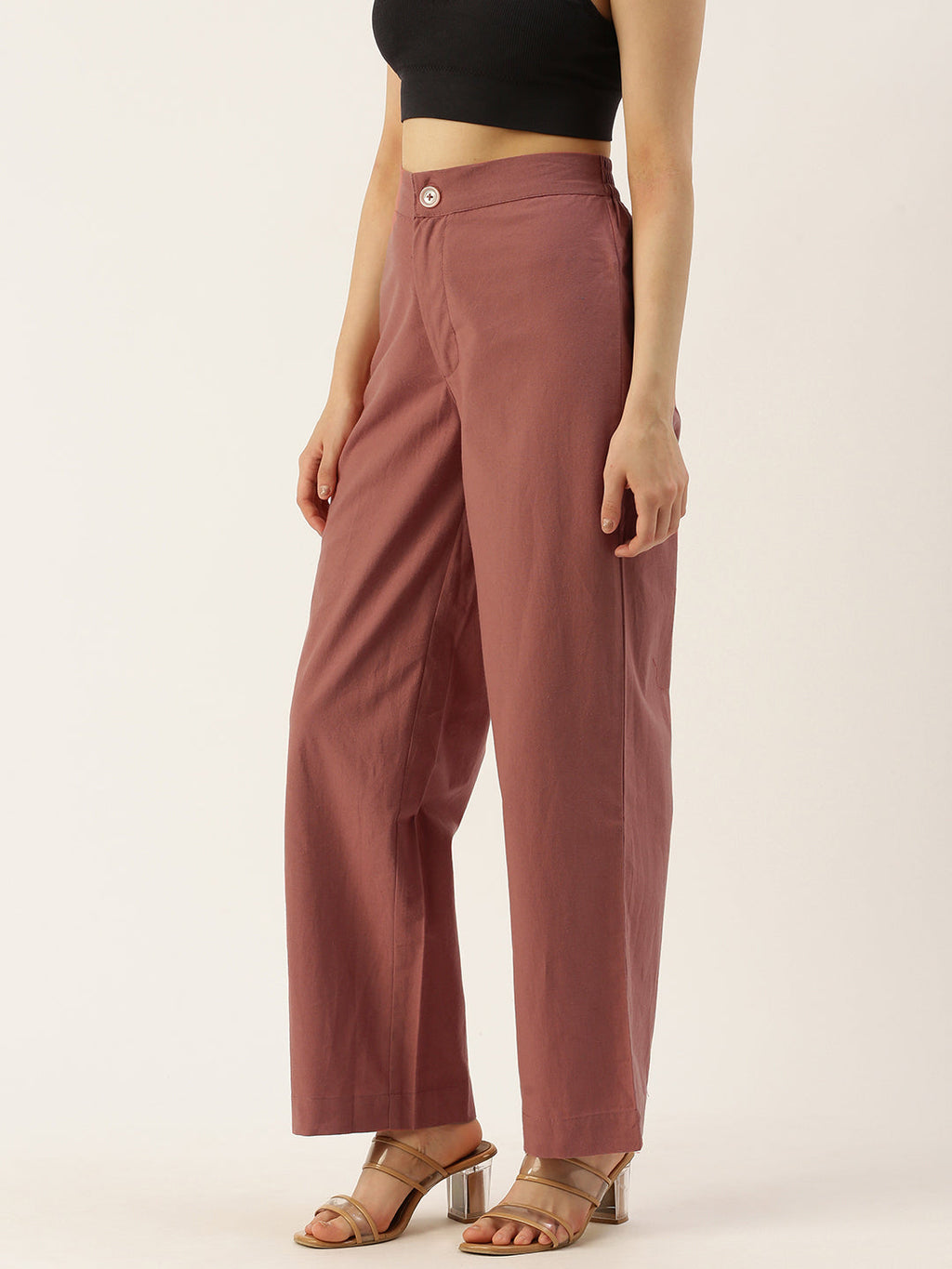 Women Regular Fit RUST Pure Cotton Trousers