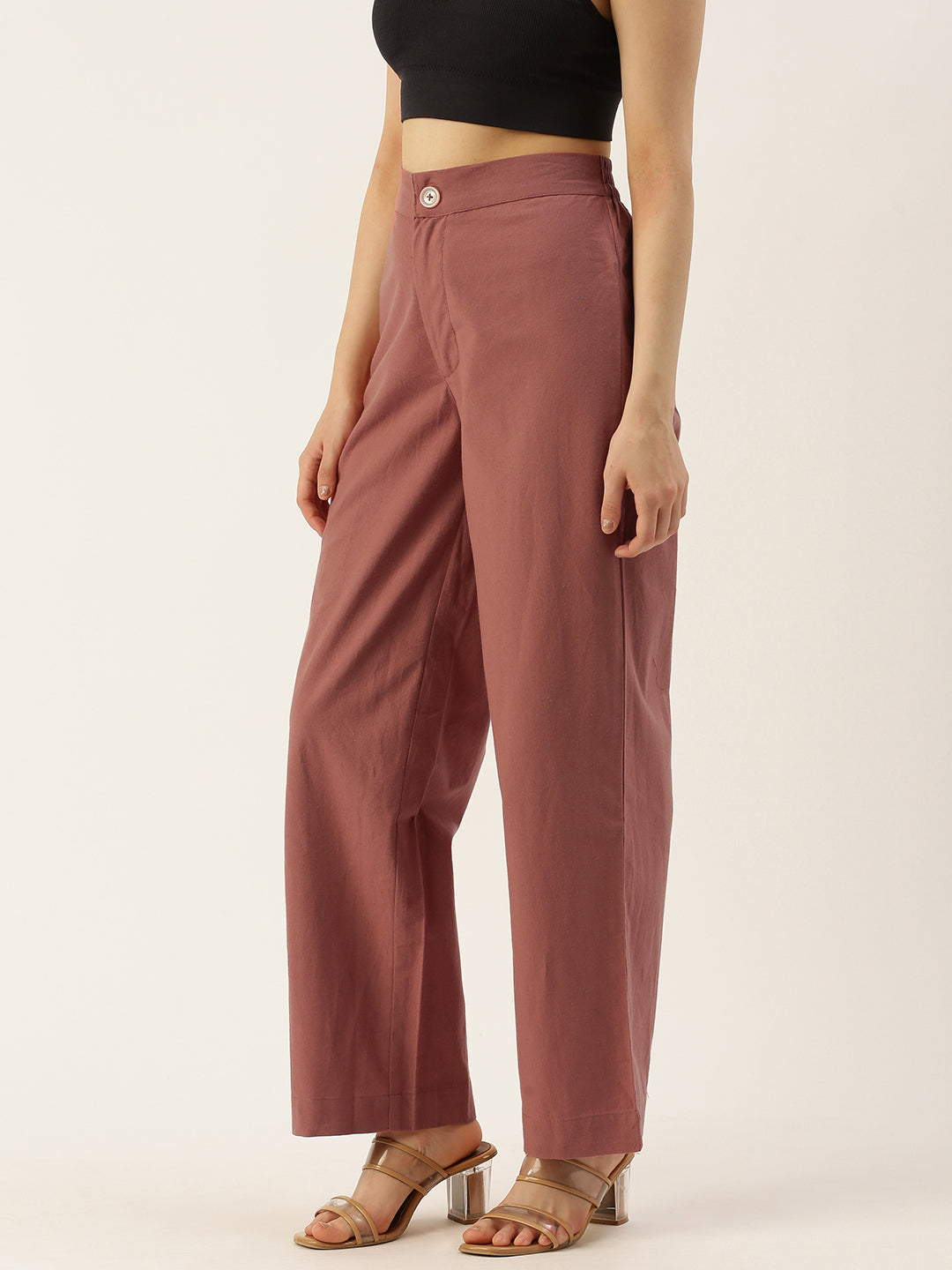 Women Regular Fit RUST Pure Cotton Trousers