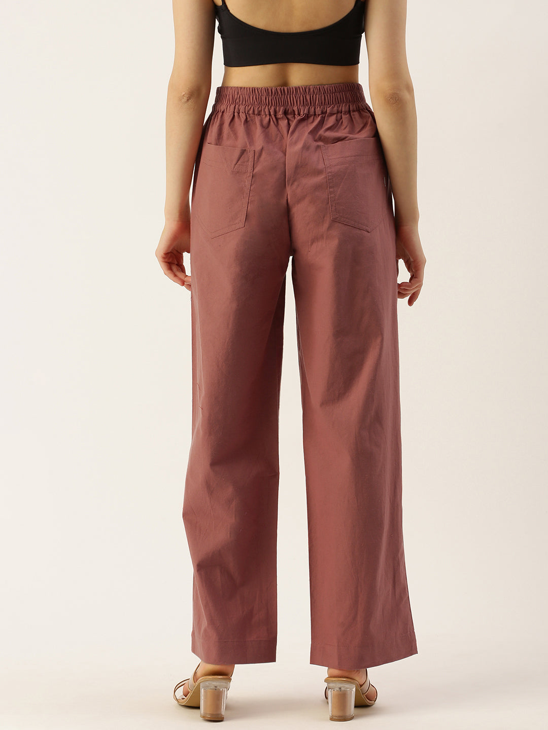 Women Regular Fit RUST Pure Cotton Trousers