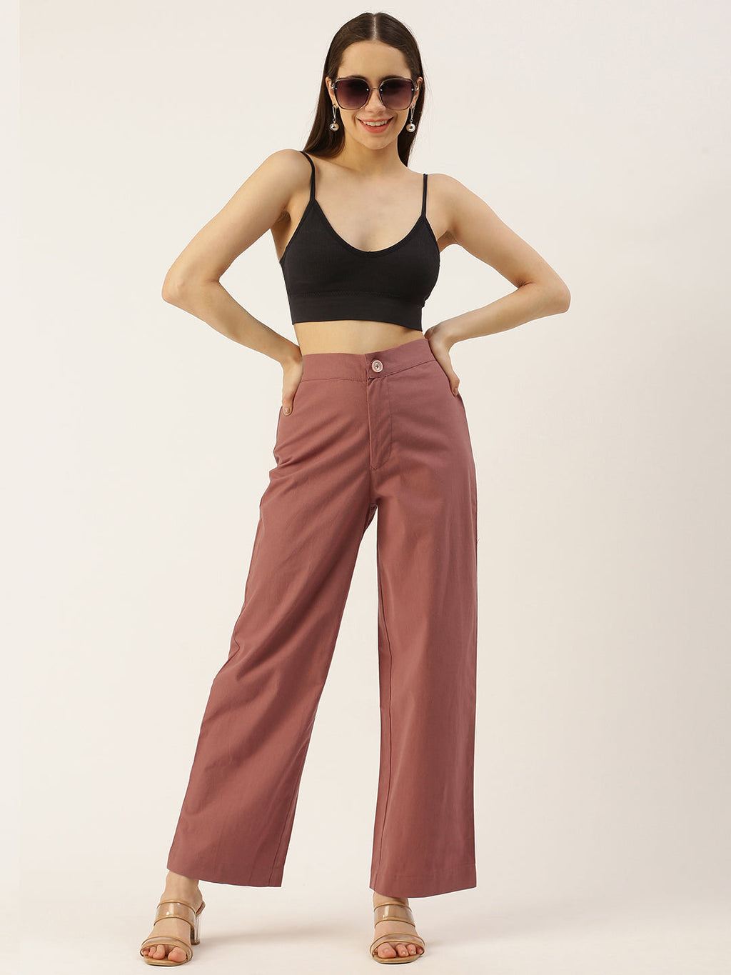Women Regular Fit RUST Pure Cotton Trousers