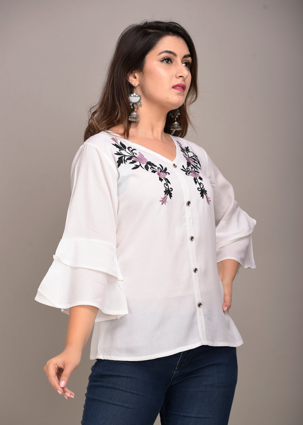 Casual Regular Sleeves Embroidered Women White Top