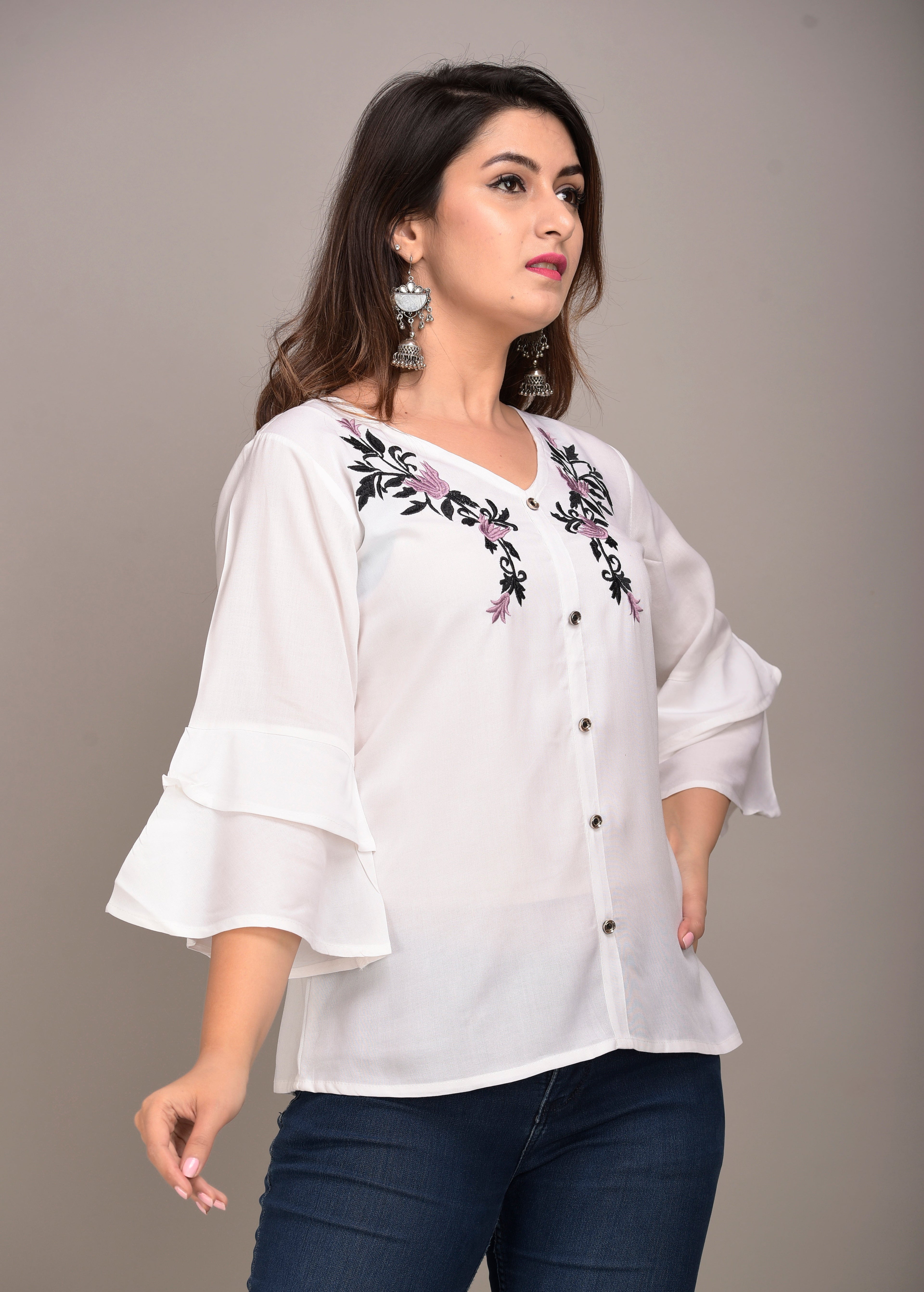 Casual Regular Sleeves Embroidered Women White Top