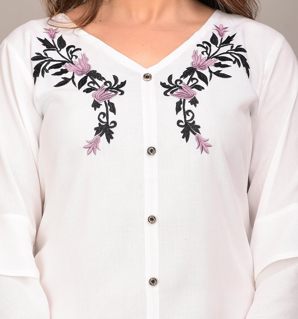 Casual Regular Sleeves Embroidered Women White Top