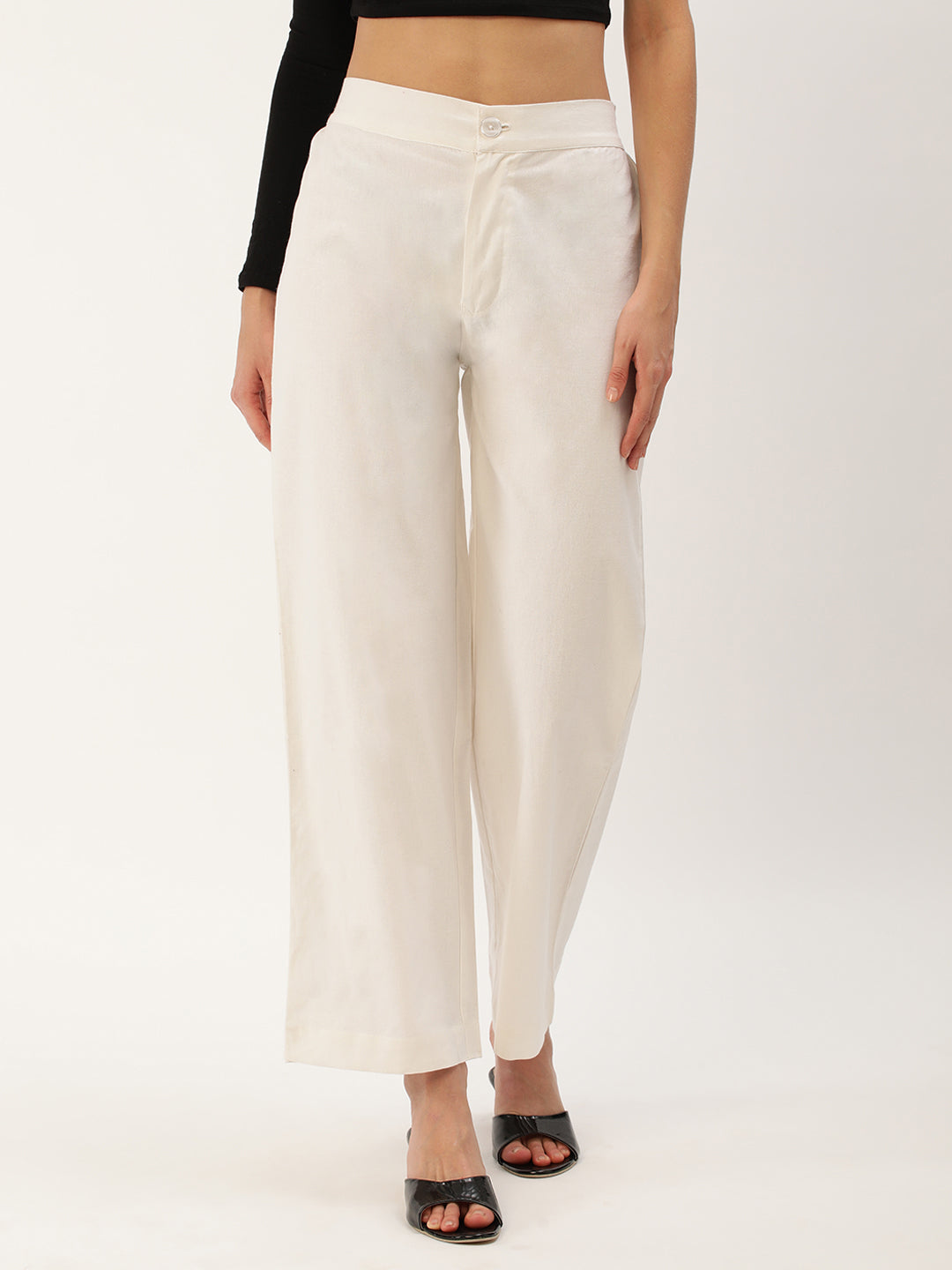 Women Regular Fit WHITE Pure Cotton Trousers