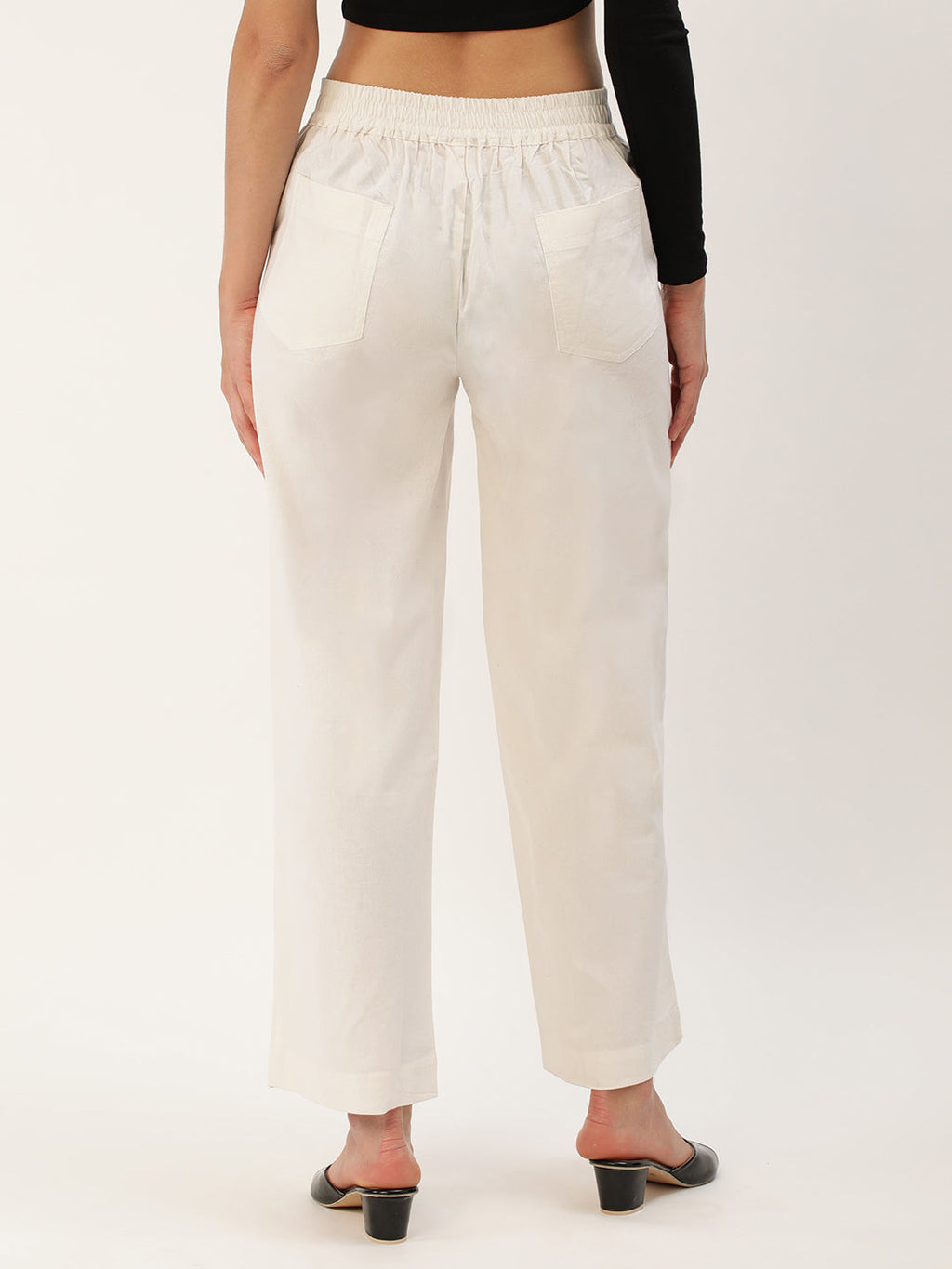 Women Regular Fit WHITE Pure Cotton Trousers