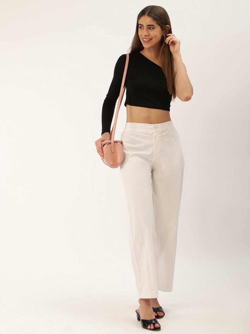 Women Regular Fit WHITE Pure Cotton Trousers