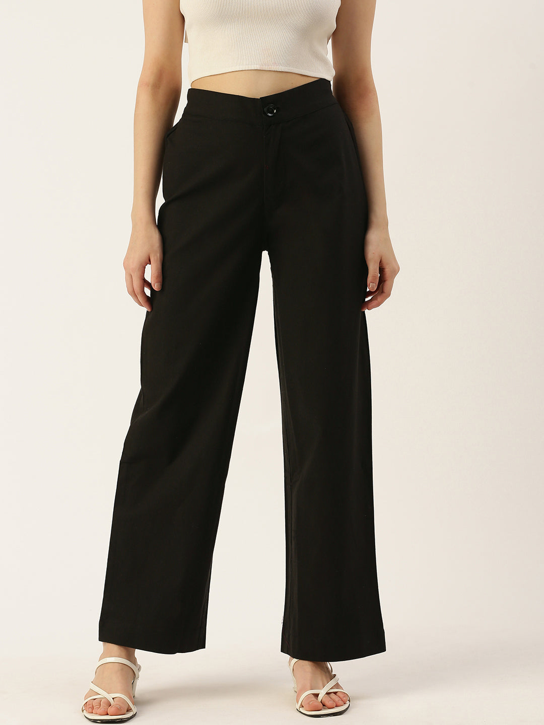 Women Regular Fit BLACK Pure Cotton Trousers