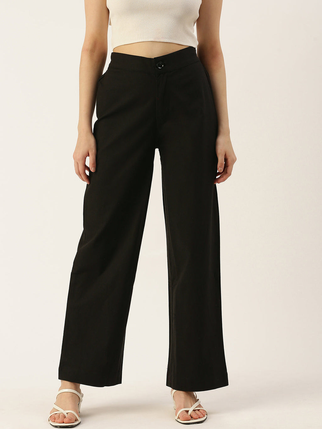Women Regular Fit BLACK Pure Cotton Trousers