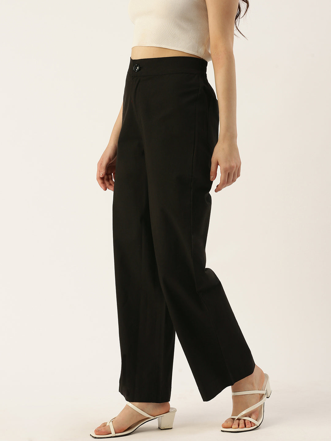 Women Regular Fit BLACK Pure Cotton Trousers