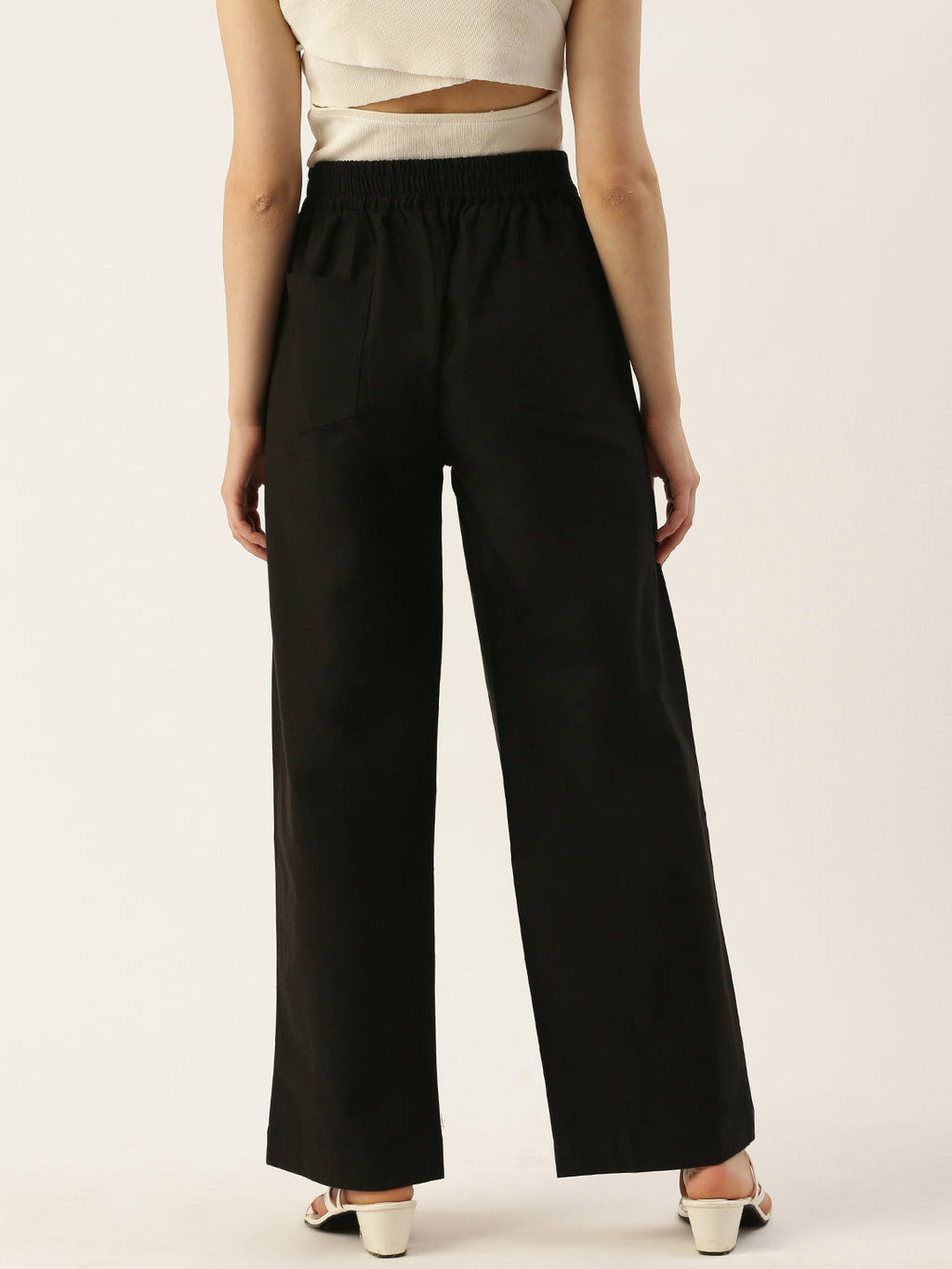 Women Regular Fit BLACK Pure Cotton Trousers