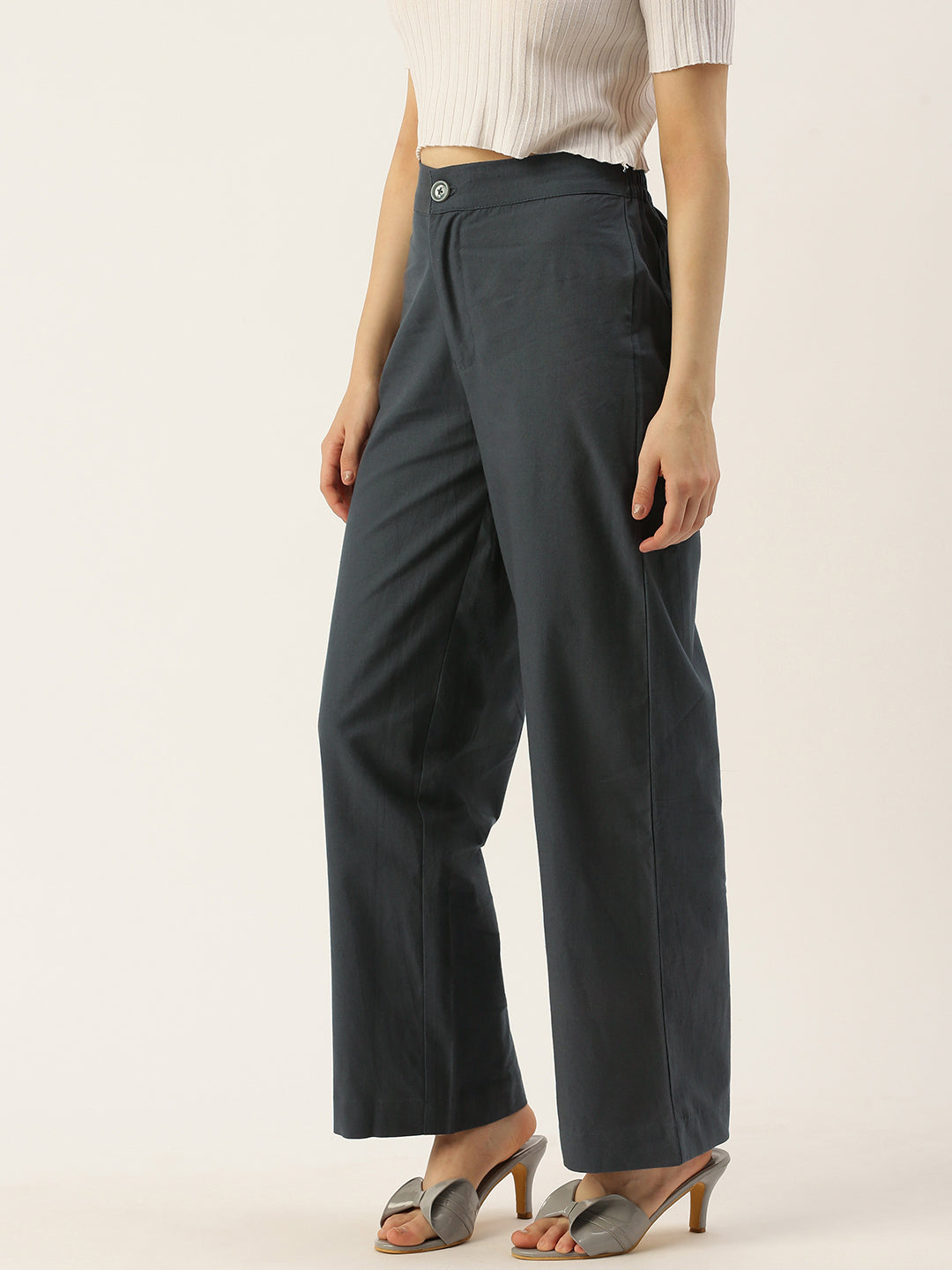 Women Regular Fit GREY Pure Cotton Trousers