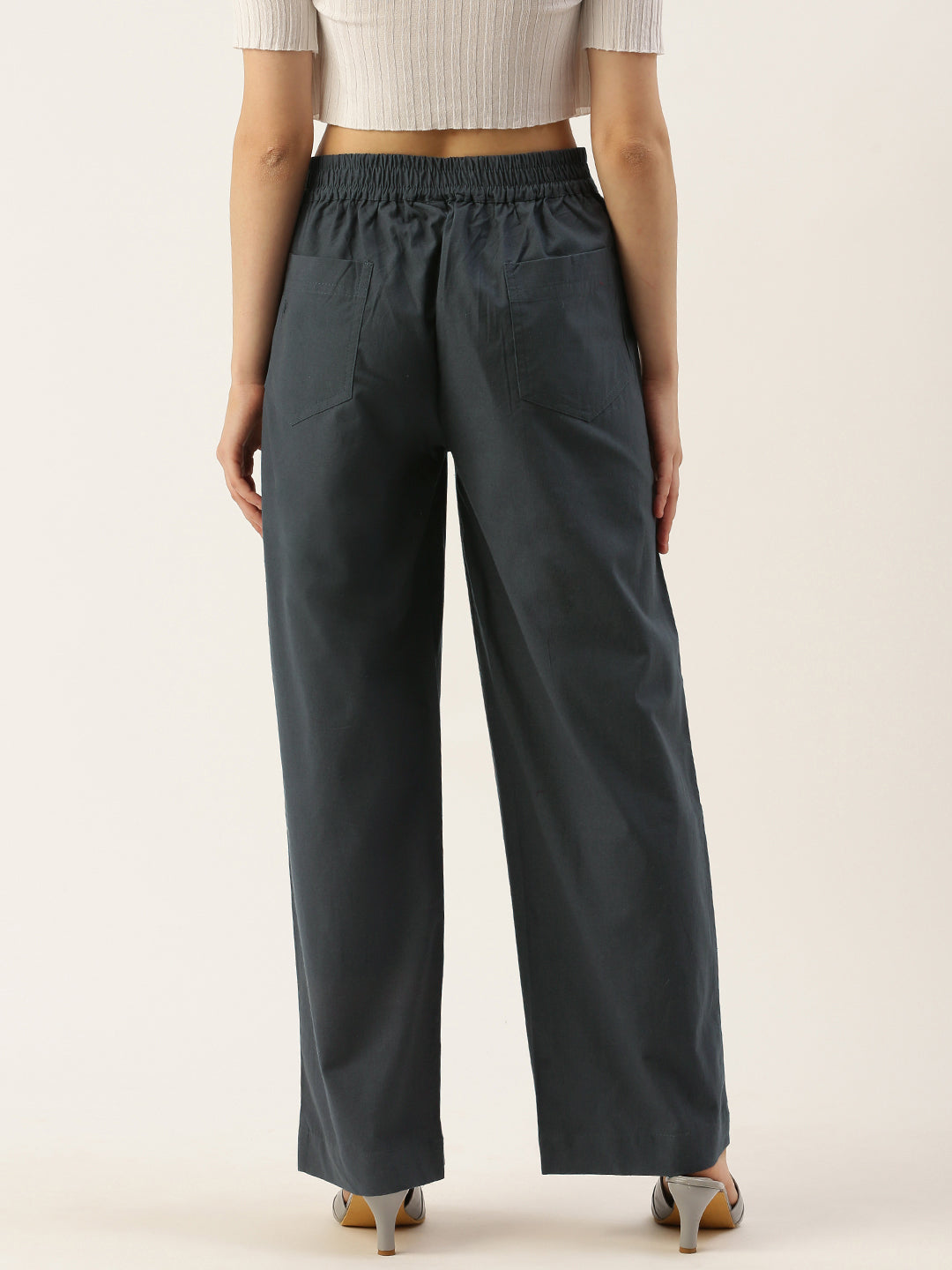 Women Regular Fit GREY Pure Cotton Trousers