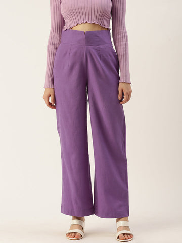 Women Regular Fit Purple Pure Cotton Trousers