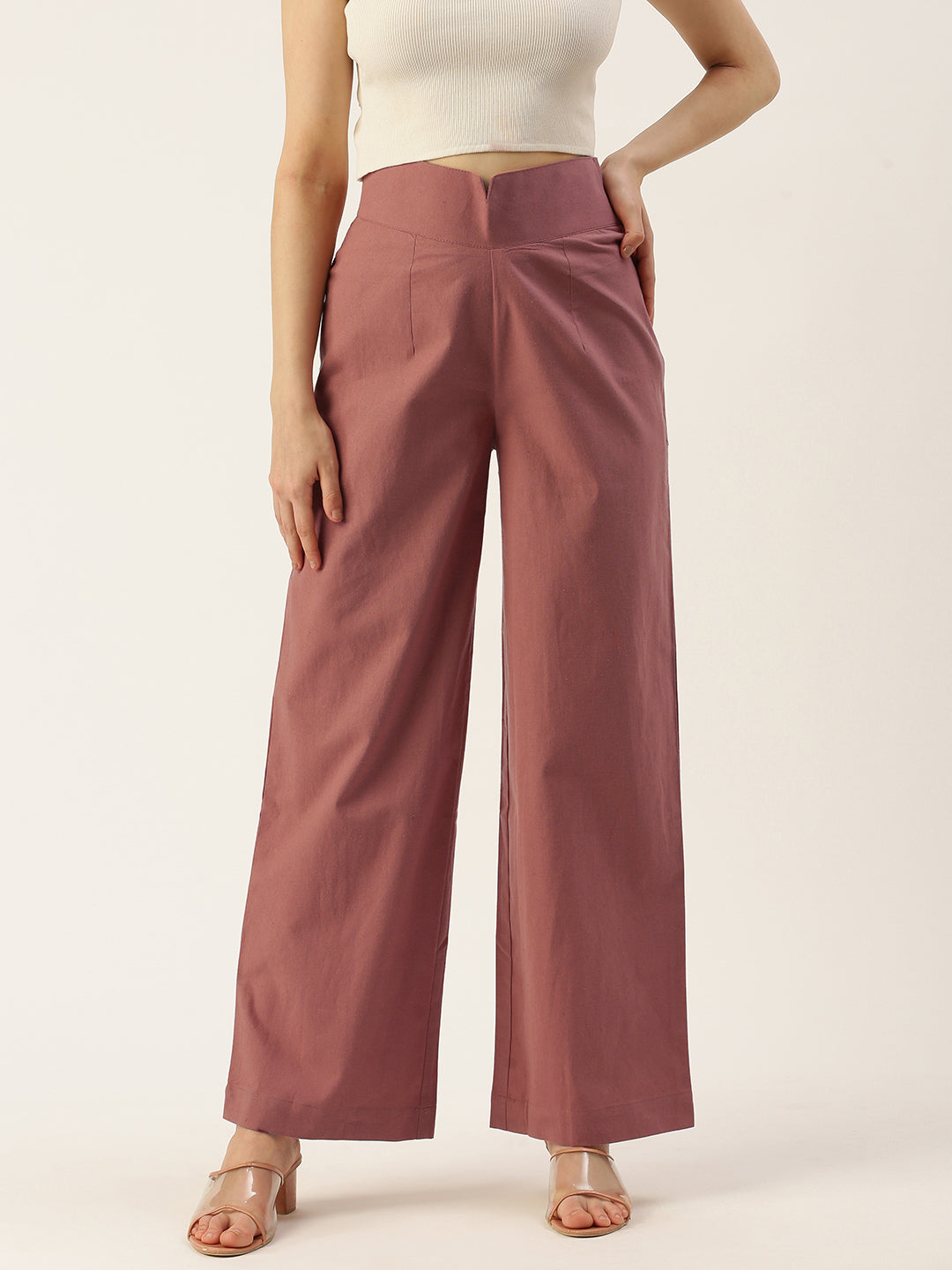 Women Regular Fit RUST Pure Cotton Trousers