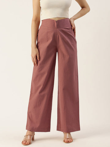 Women Regular Fit RUST Pure Cotton Trousers