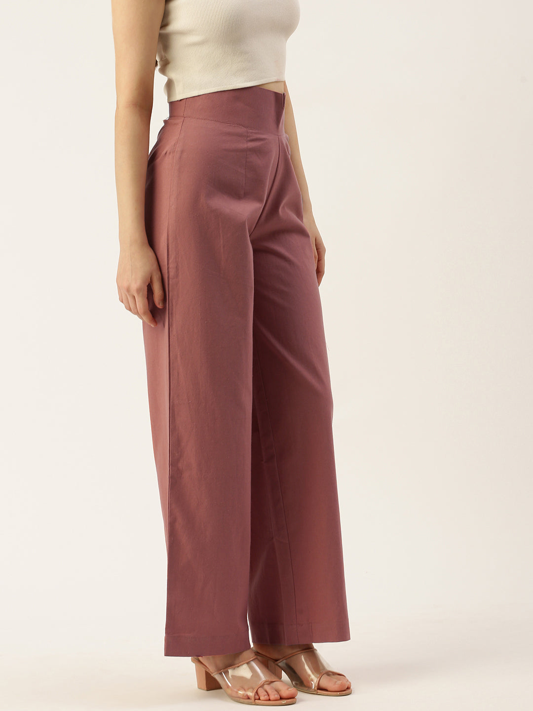 Women Regular Fit RUST Pure Cotton Trousers