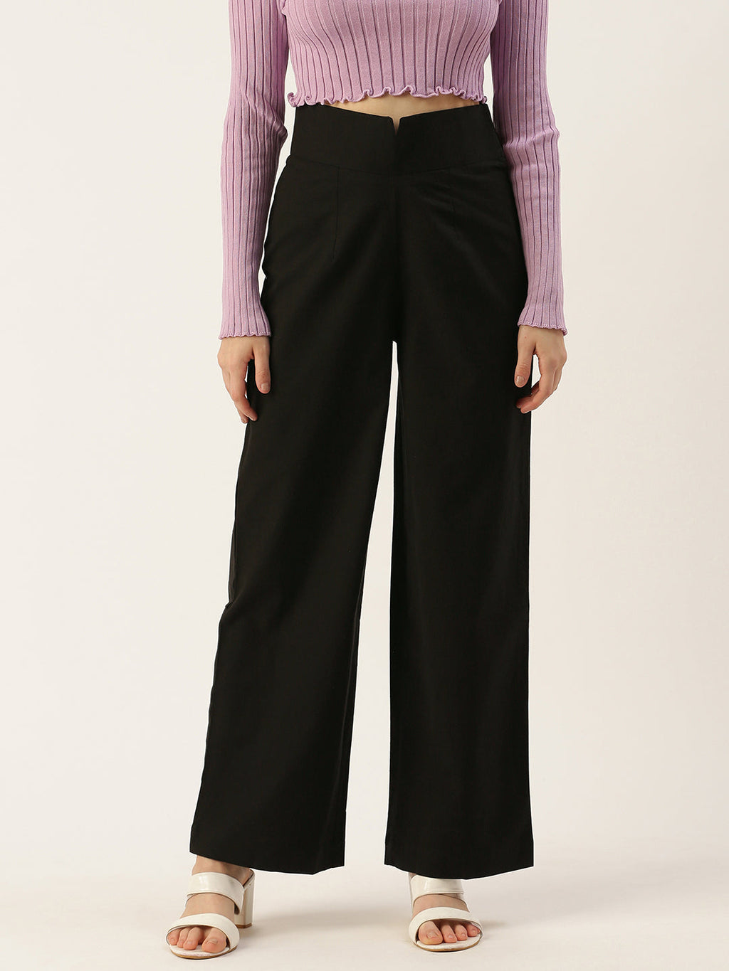 Women Regular Fit BLACK Pure Cotton Trousers