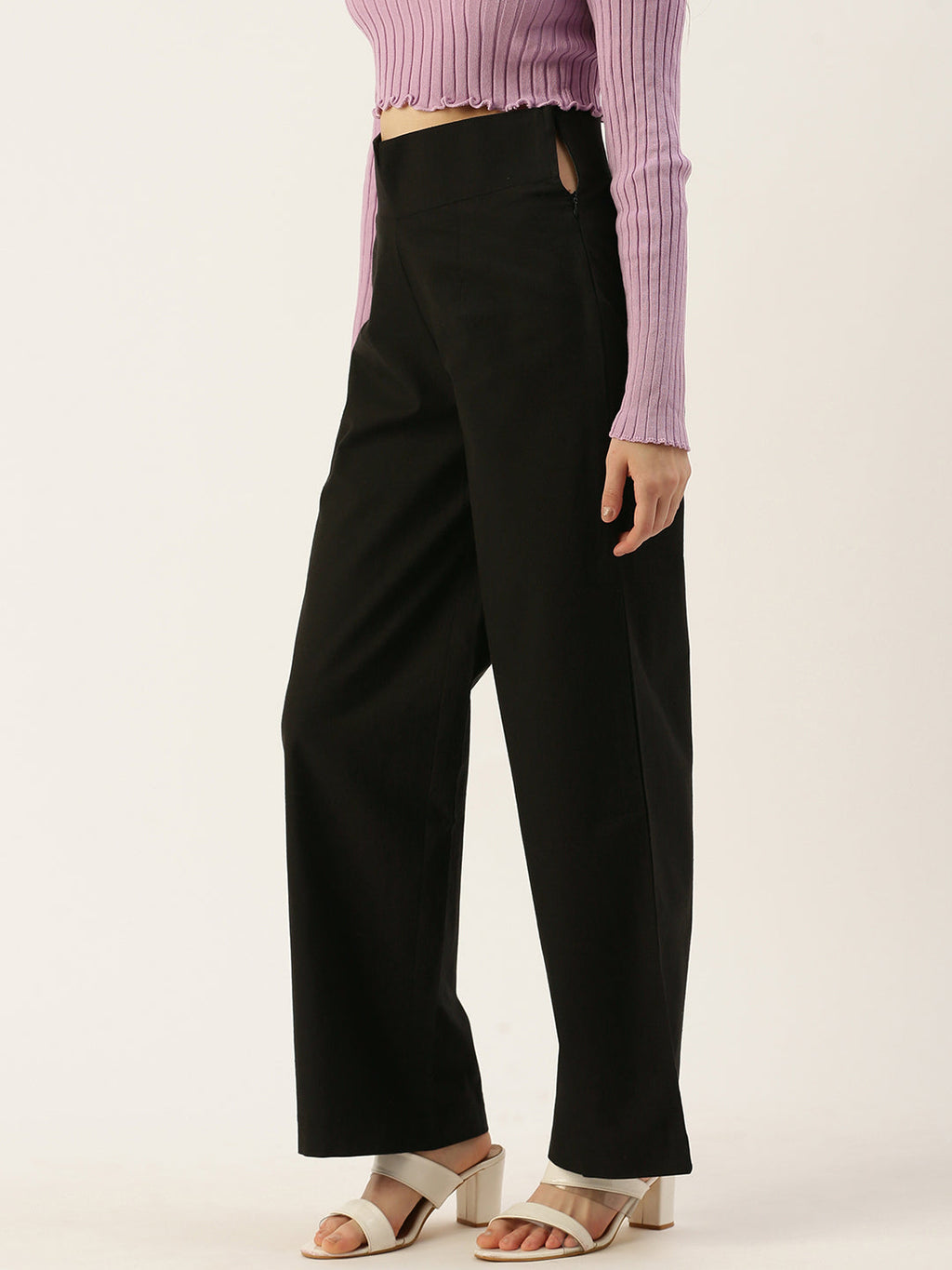 Women Regular Fit BLACK Pure Cotton Trousers