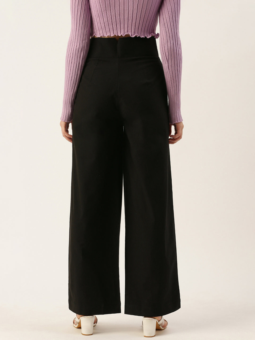 Women Regular Fit BLACK Pure Cotton Trousers