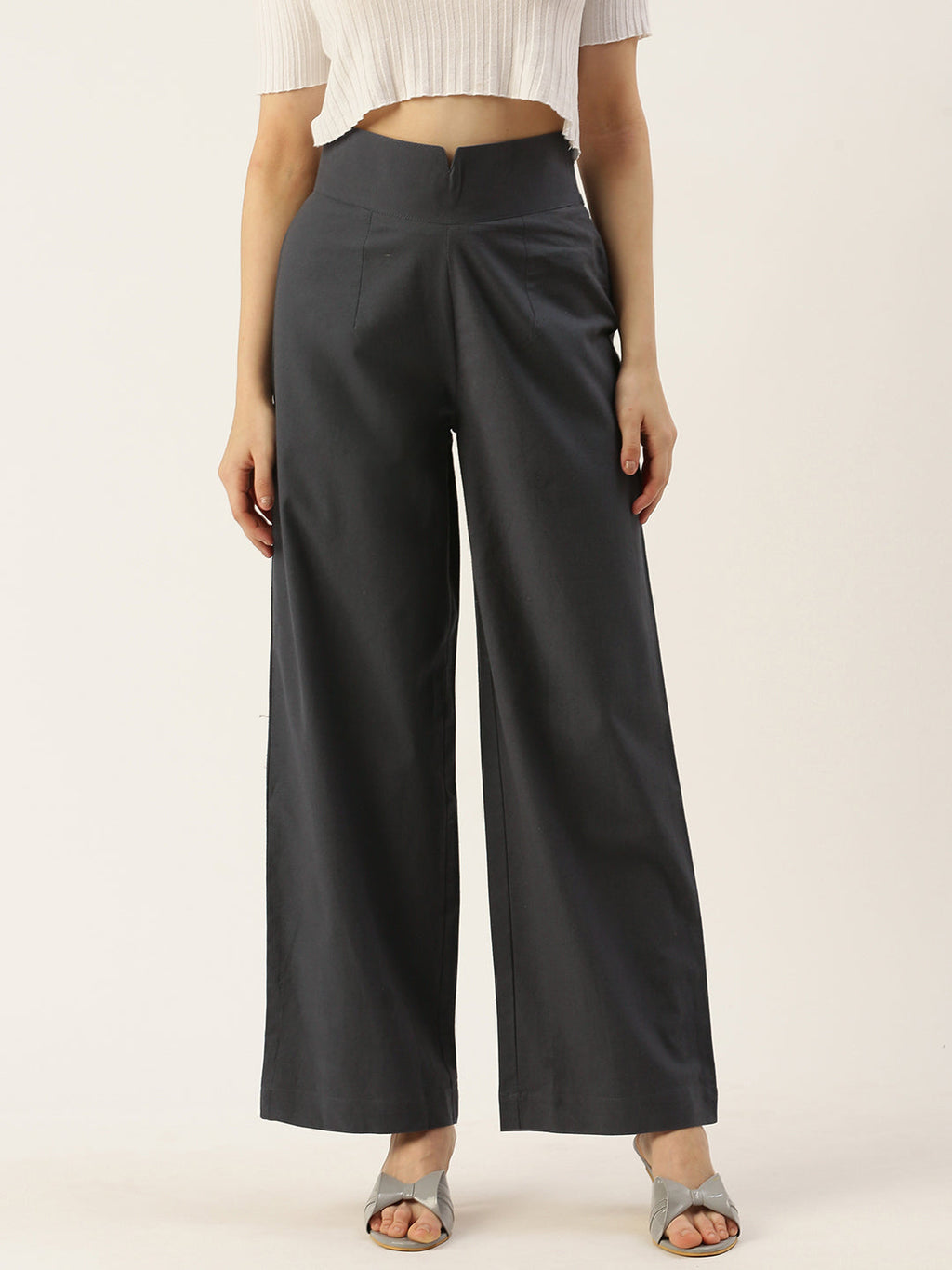 Women Regular Fit GREY Pure Cotton Trousers