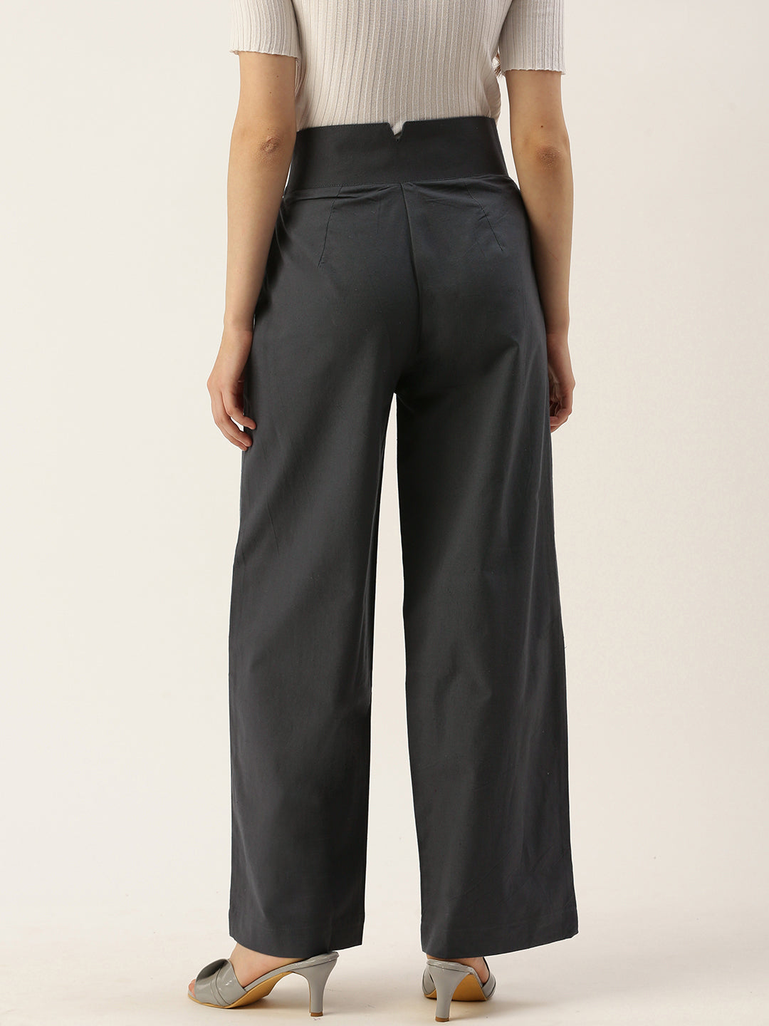 Women Regular Fit GREY Pure Cotton Trousers