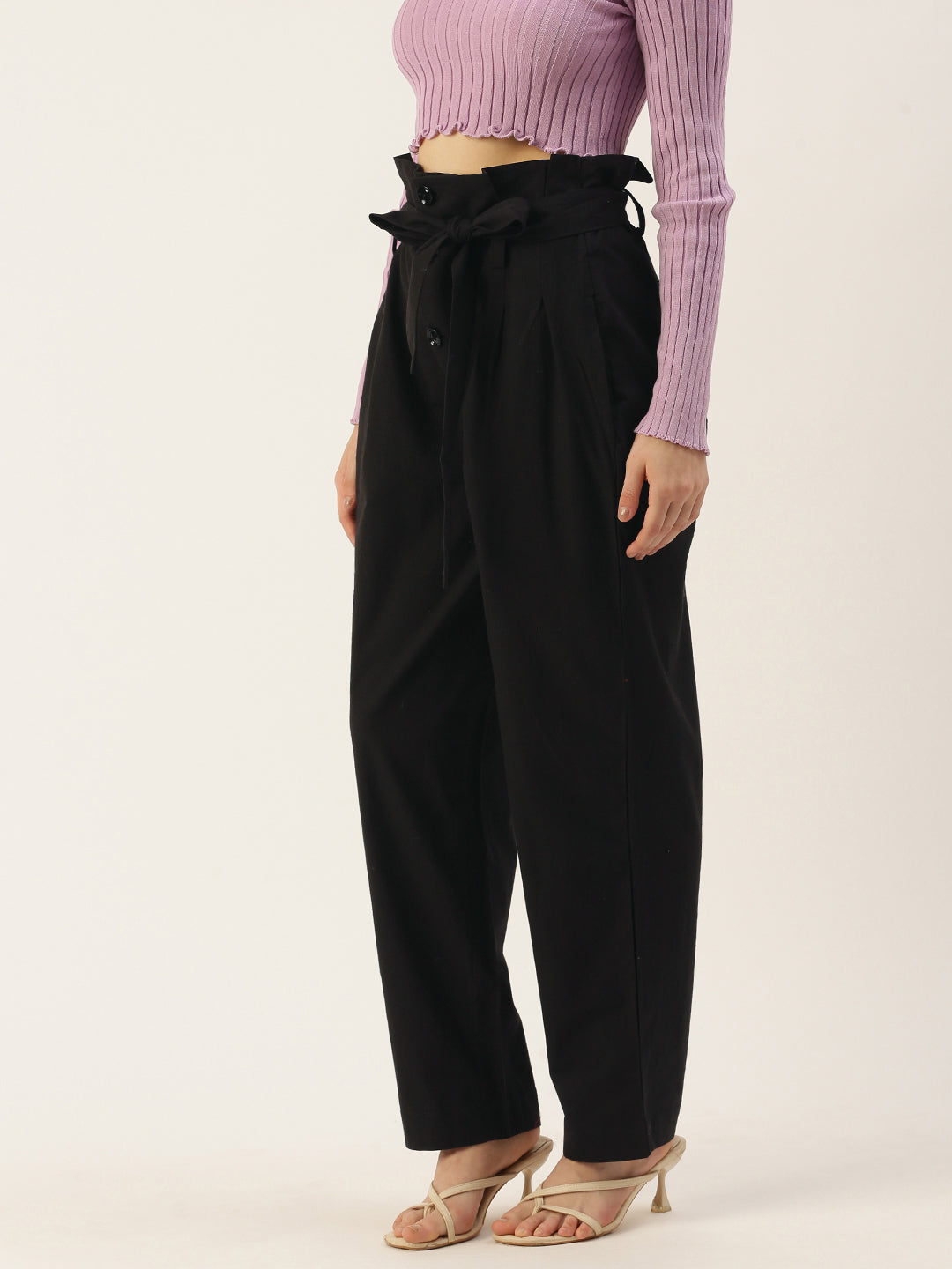 Women Regular Fit BLACK Pure Cotton Trousers