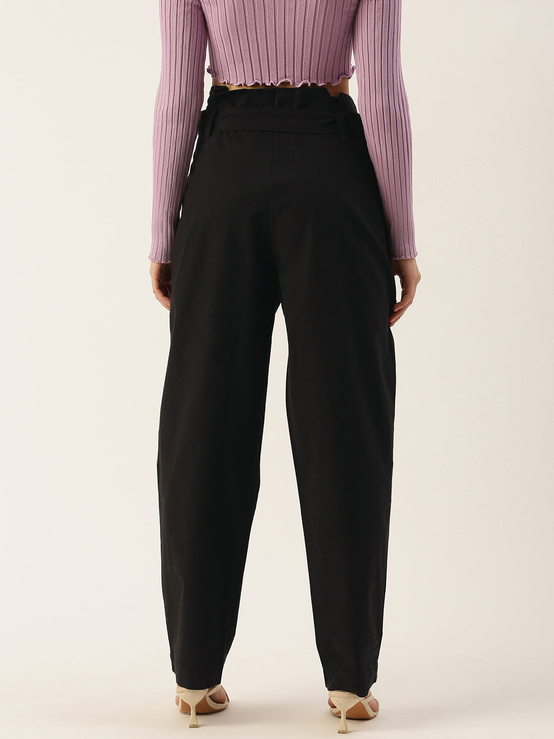 Women Regular Fit BLACK Pure Cotton Trousers