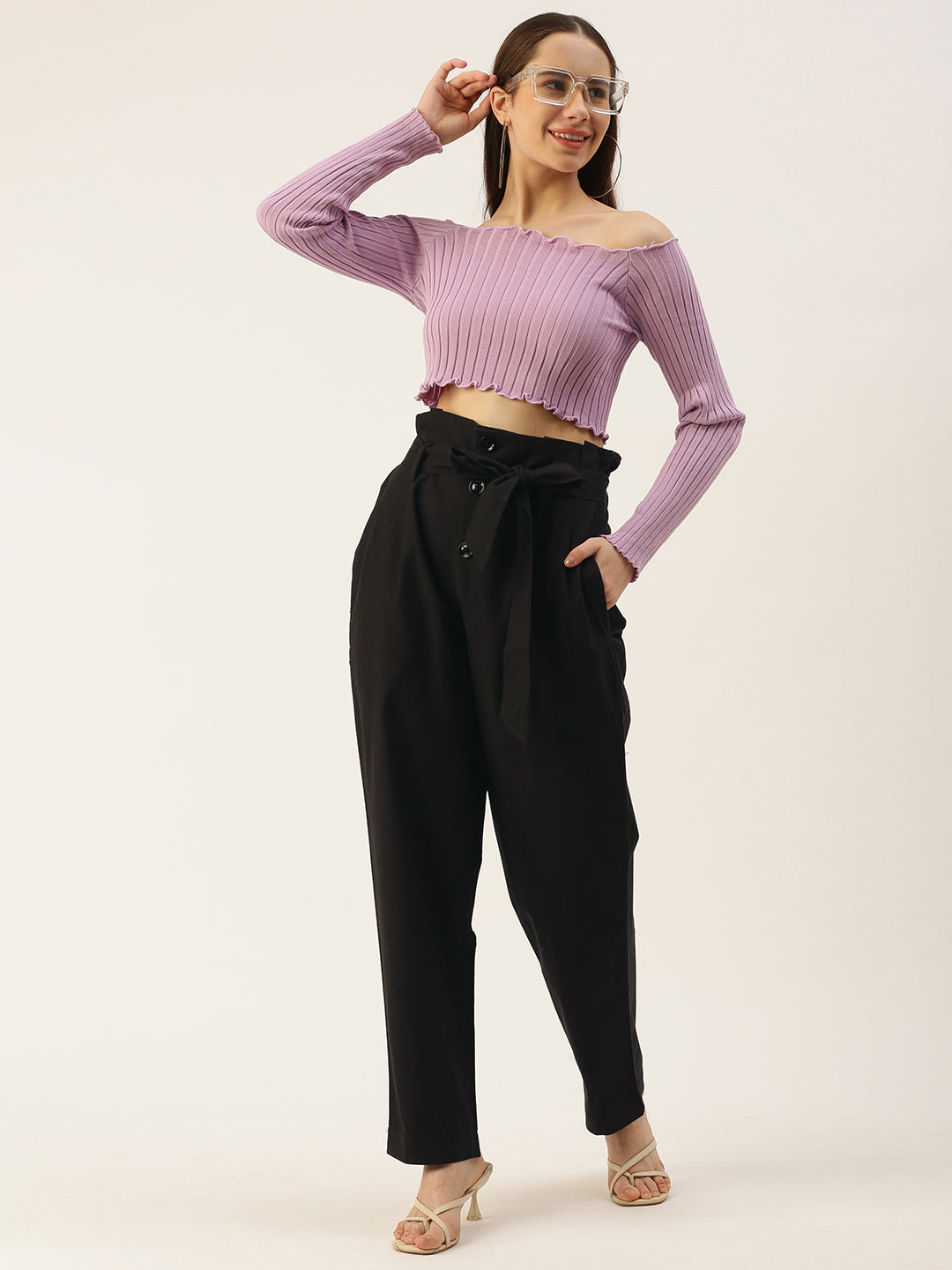 Women Regular Fit BLACK Pure Cotton Trousers