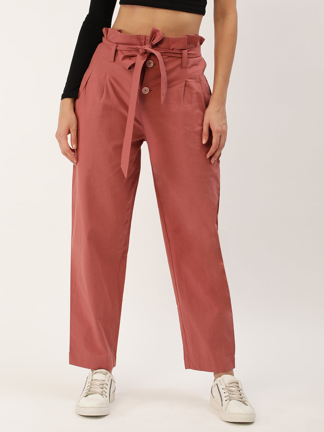 Women Regular Fit RUST Pure Cotton Trousers