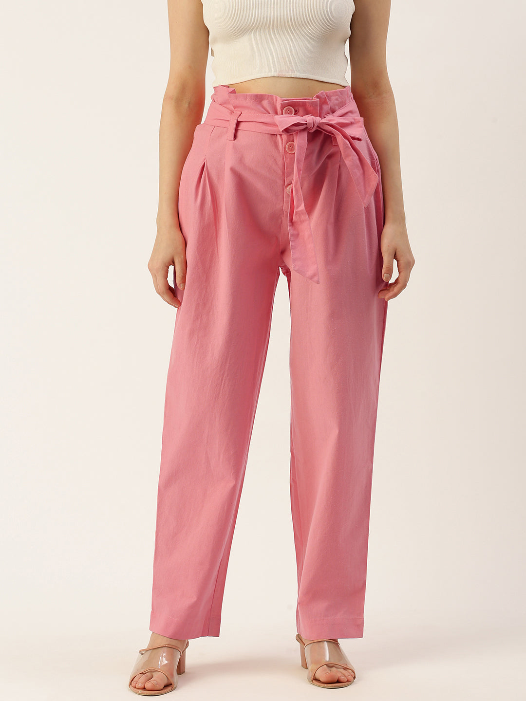 Women Regular Fit PEACH Pure Cotton Trousers