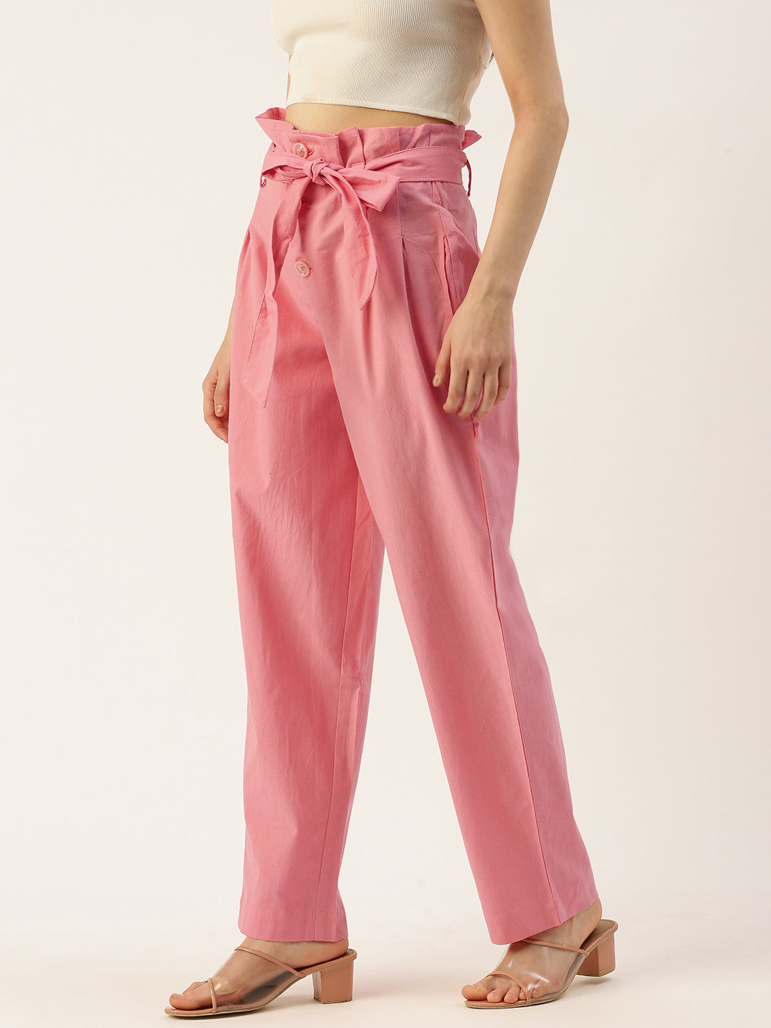Women Regular Fit PEACH Pure Cotton Trousers