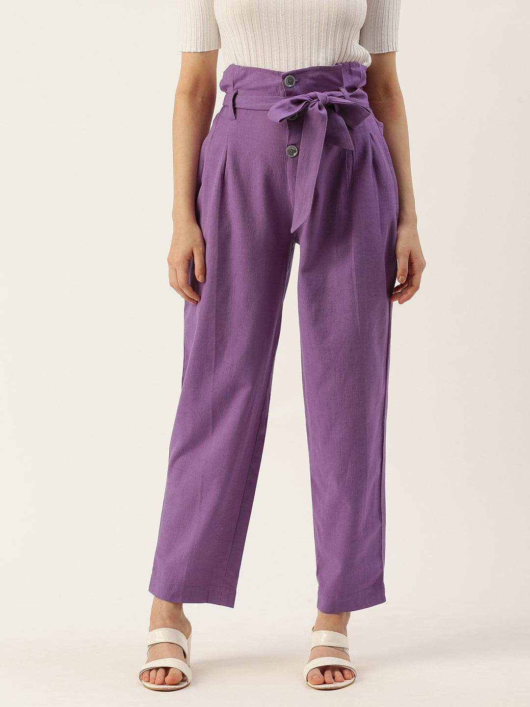 Women Regular Fit PURPLE Pure Cotton Trousers