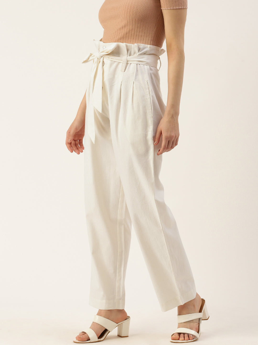 Women Regular Fit WHITE Pure Cotton Trousers