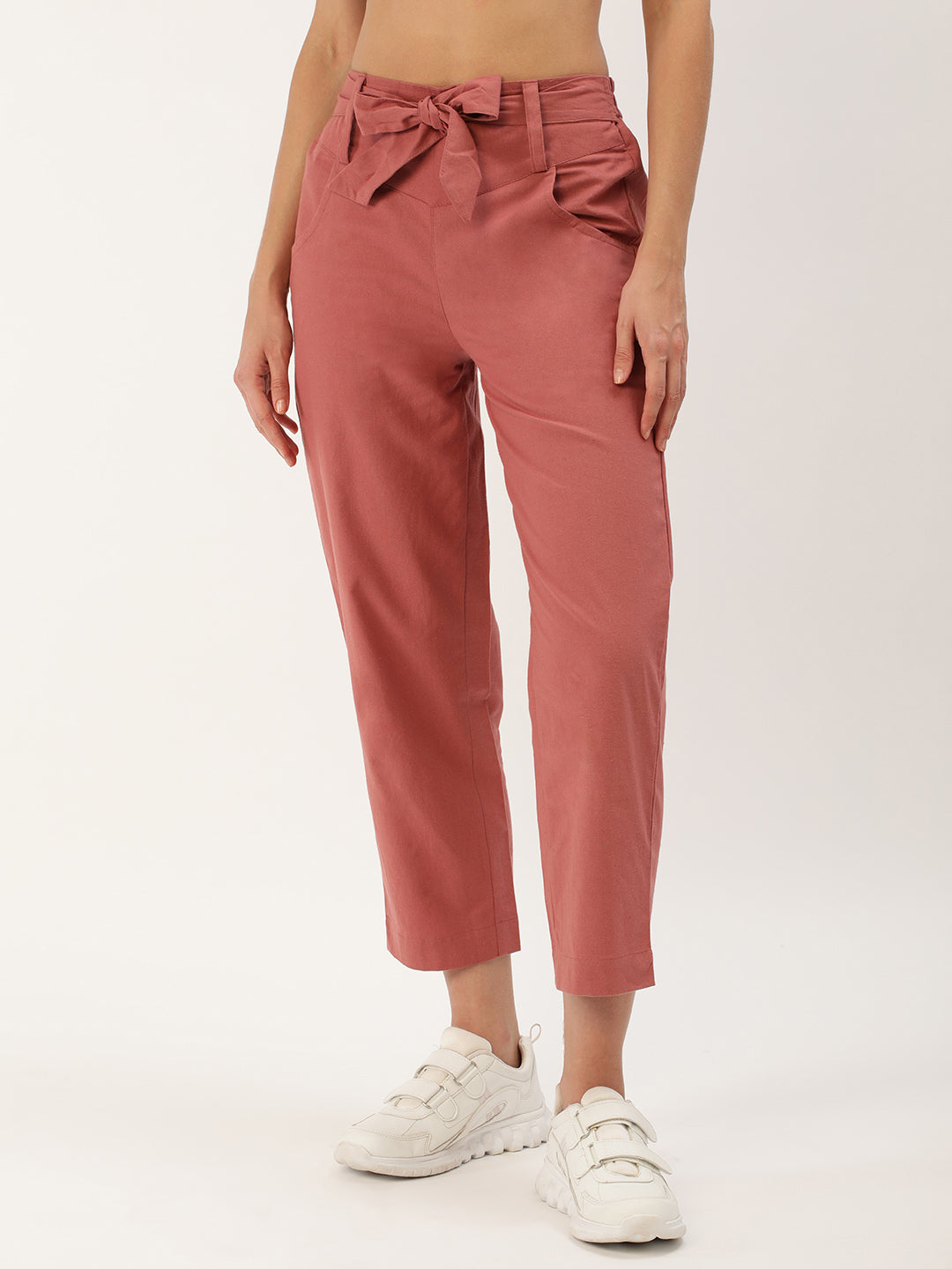 Women Regular Fit RUST Pure Cotton Trousers