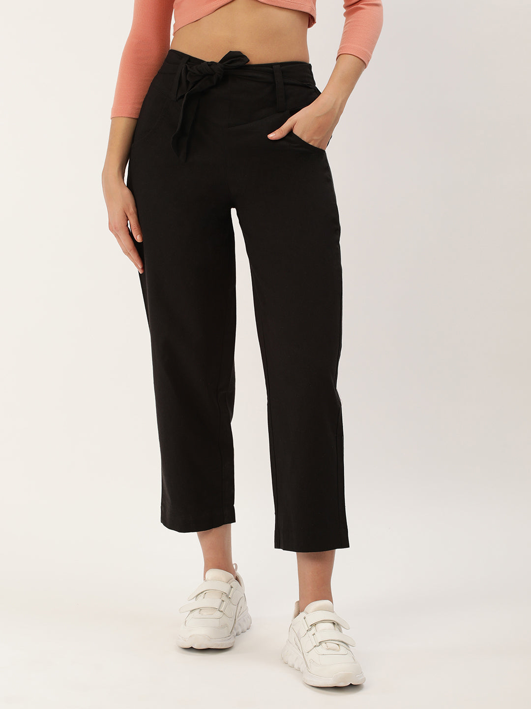 Women Regular Fit BLACK Pure Cotton Trousers