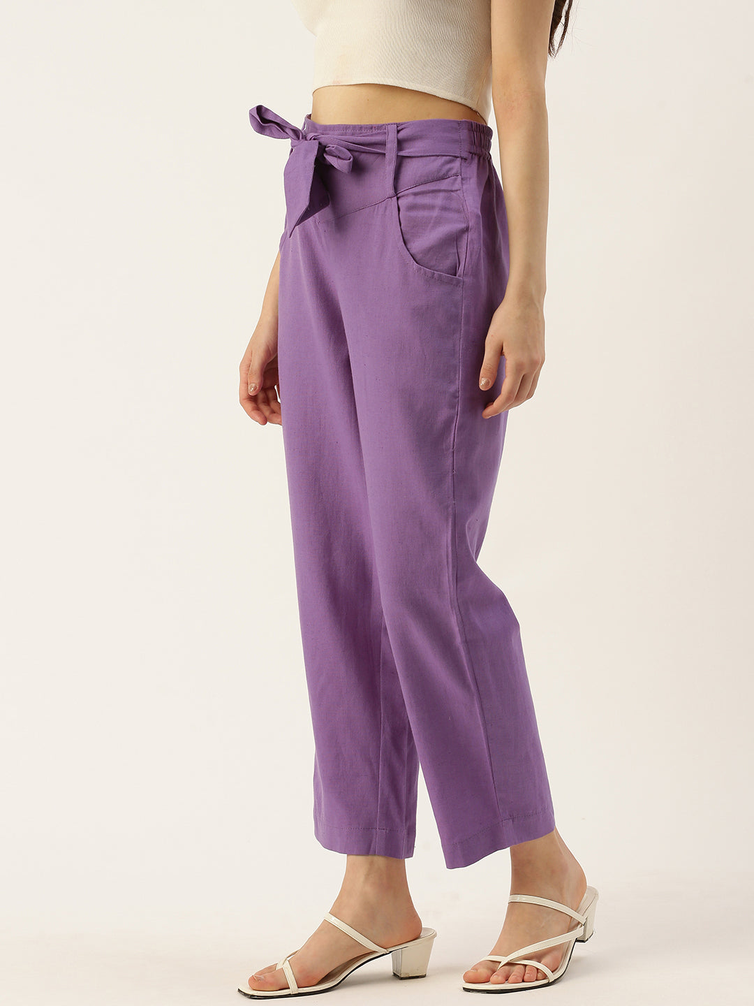 Women Regular Fit PURPLE Pure Cotton Trousers