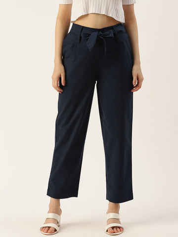 Women Regular Fit N BLUE Pure Cotton Trousers