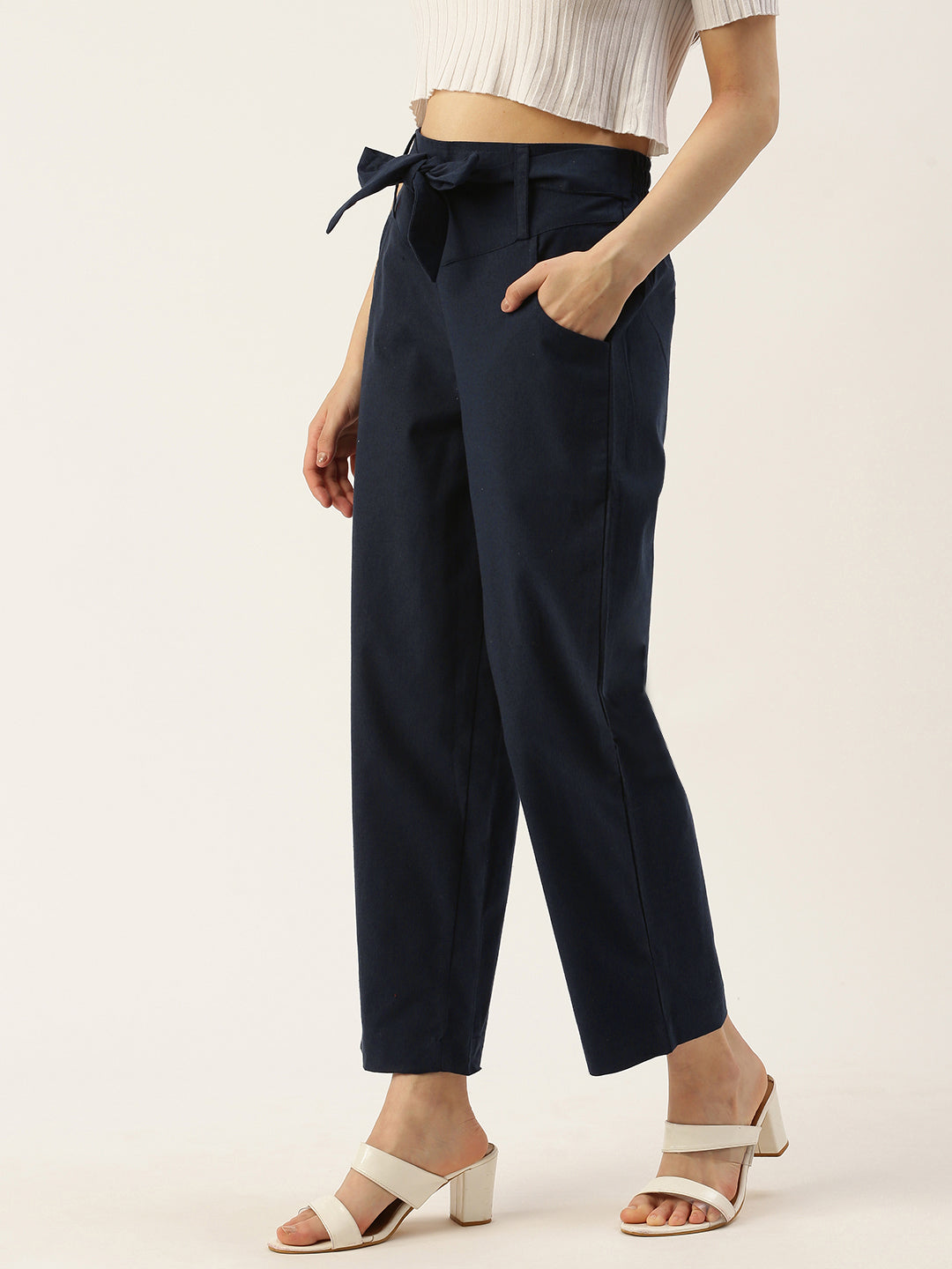Women Regular Fit N BLUE Pure Cotton Trousers
