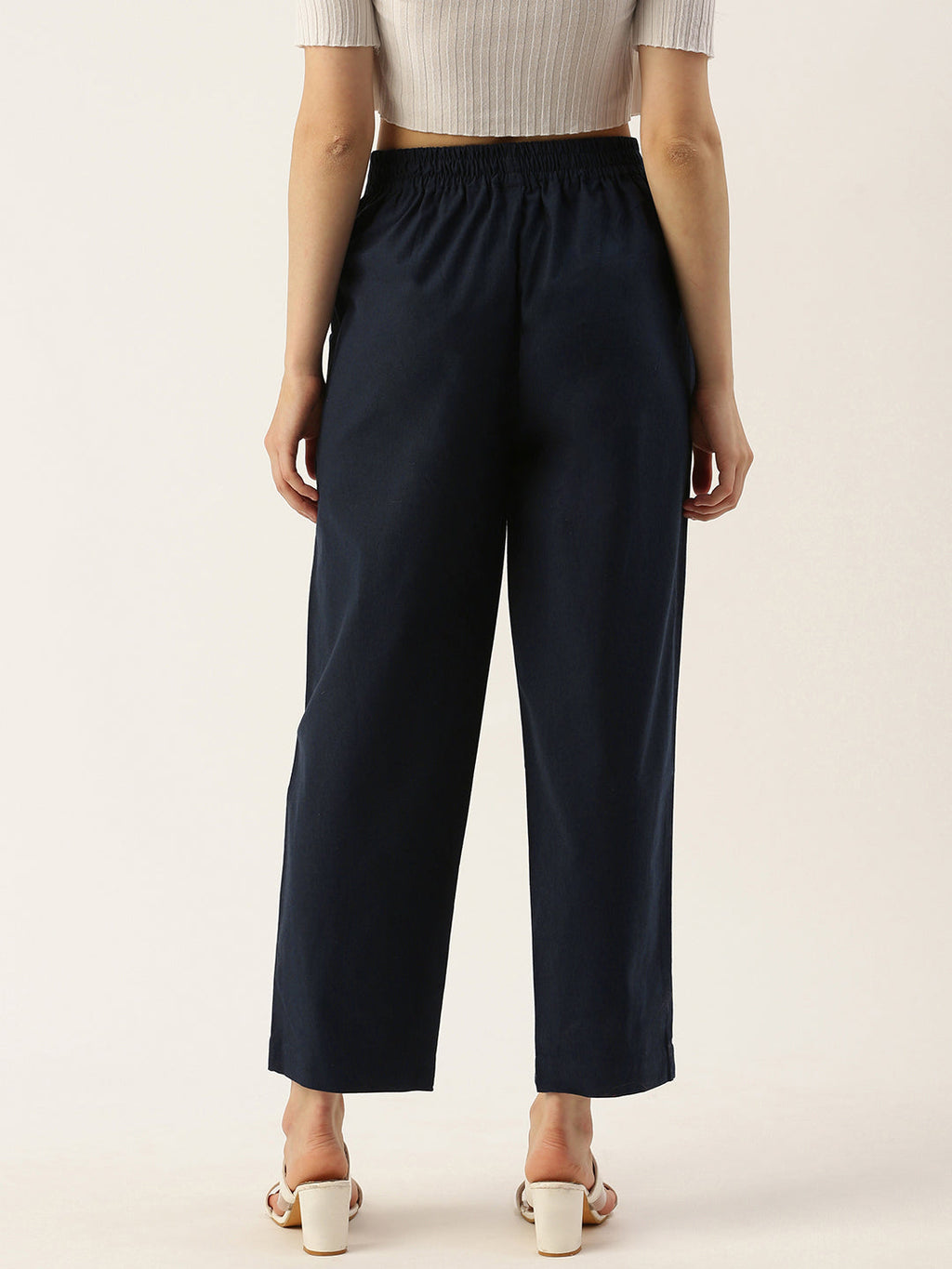 Women Regular Fit N BLUE Pure Cotton Trousers