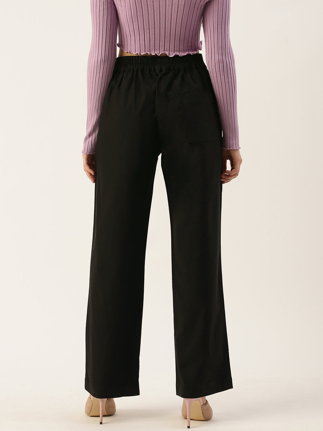 Women Regular Fit BLACK Pure Cotton Trousers