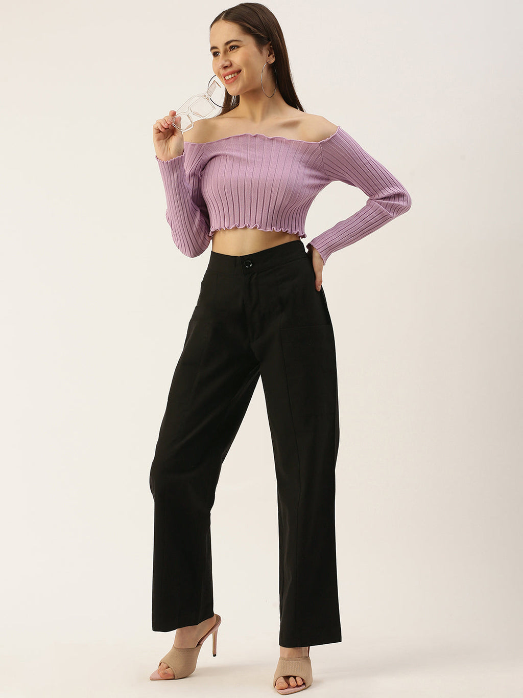 Women Regular Fit BLACK Pure Cotton Trousers
