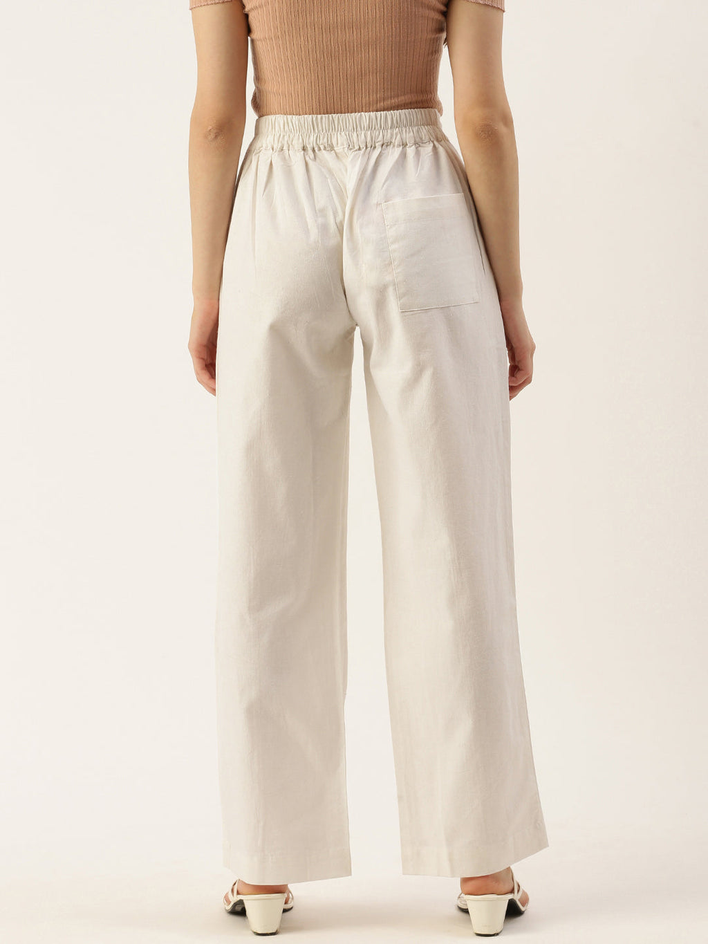 Women Regular Fit WHITE Pure Cotton Trousers