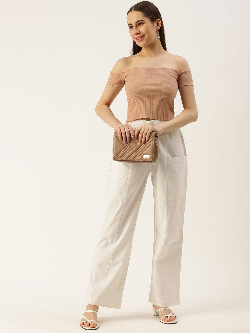 Women Regular Fit WHITE Pure Cotton Trousers