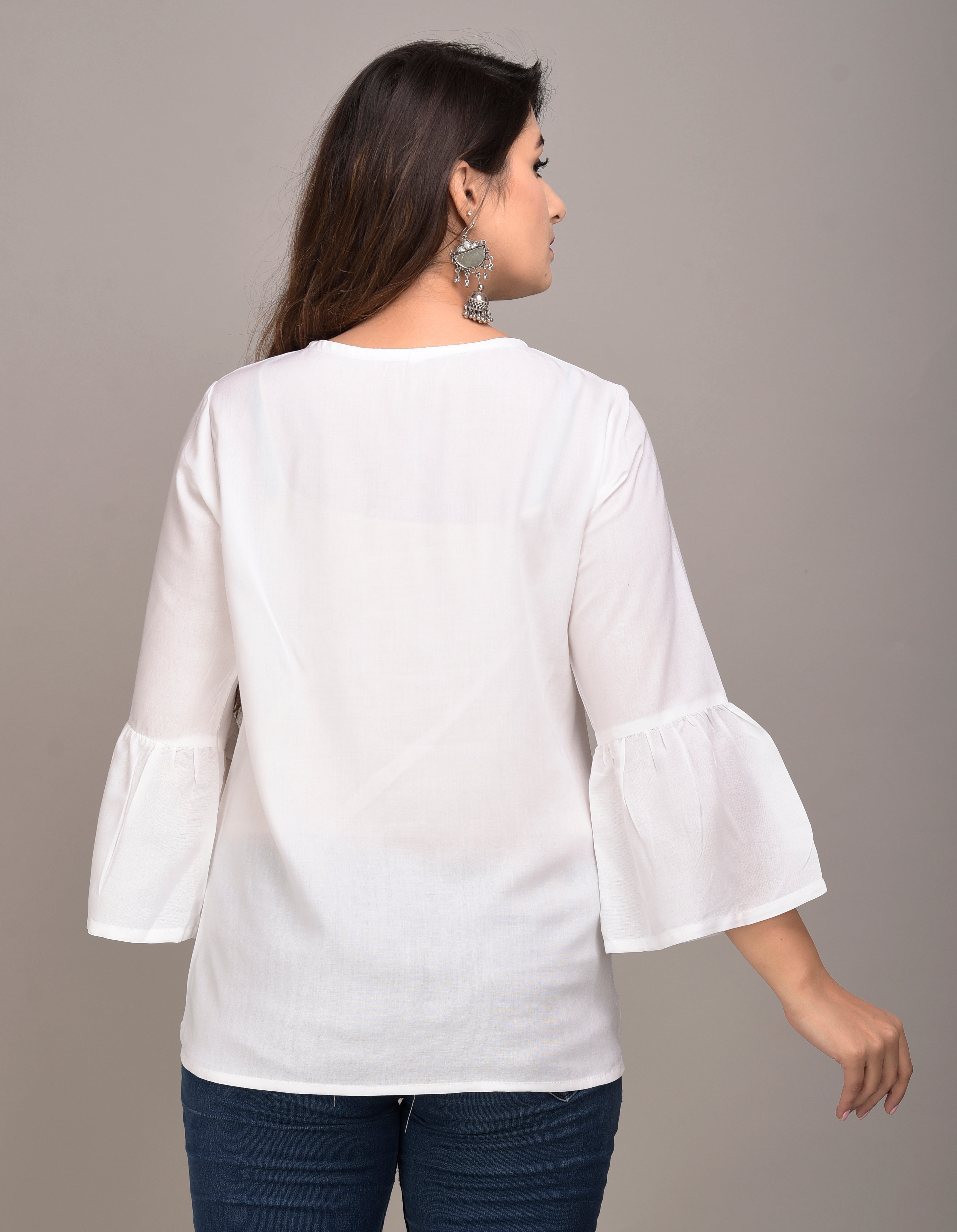 Casual Regular Sleeves Embroidered Women White Top
