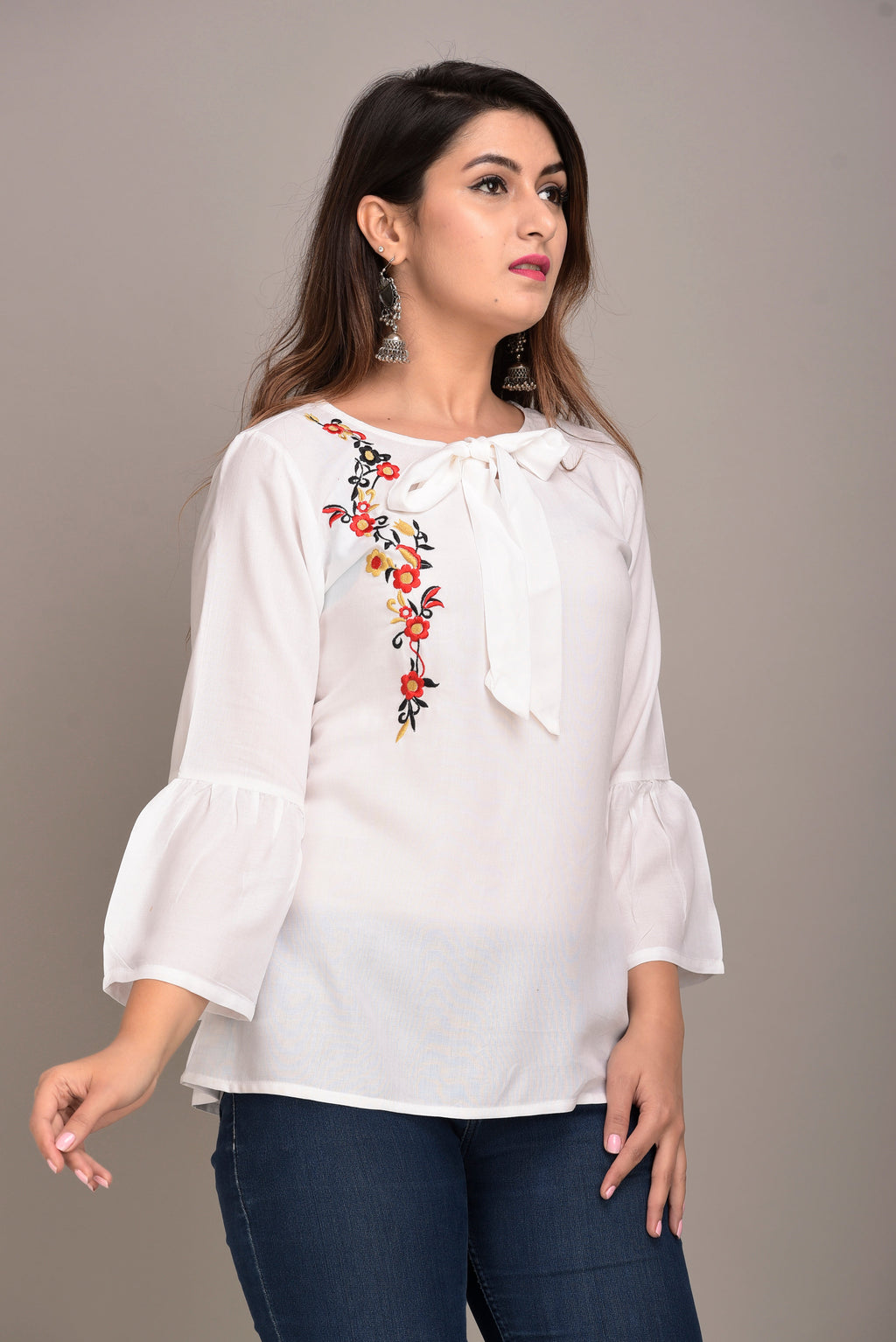 Casual Regular Sleeves Embroidered Women White Top
